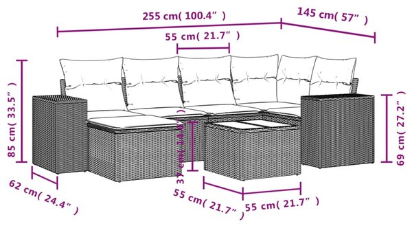 7dílná zahradní sedací souprava s poduškami černá polyratan 3255202