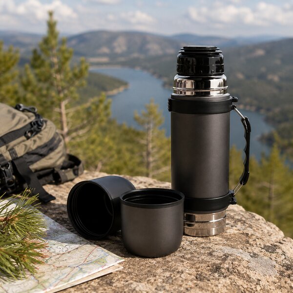 Outdoorová termoska s ramenním popruhem, 700 ml, Swiss Peak, šedá