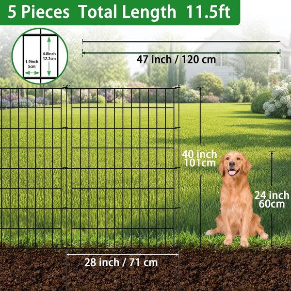 Zahradní plot - Kovový - 5 panelů - 3,5 m - 102 cm vysoký - Ohrazení pro domácí zvířata a záhony