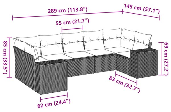 7dílná zahradní sedací souprava s poduškami černá polyratan 3255323