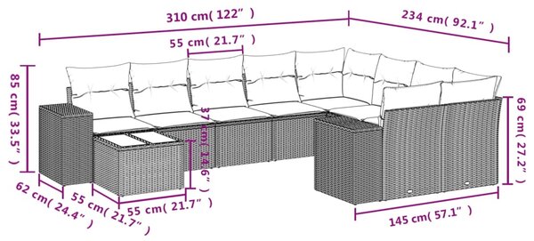 10dílná zahradní sedací souprava s poduškami béžová polyratan 3255395
