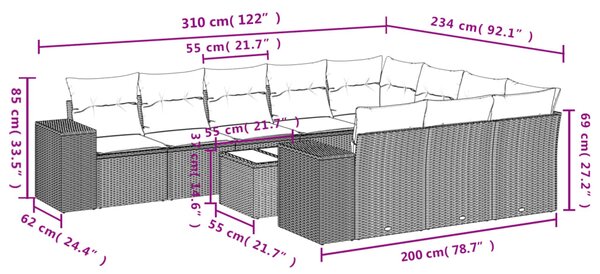 11dílná zahradní sedací souprava s poduškami černá polyratan 3255433