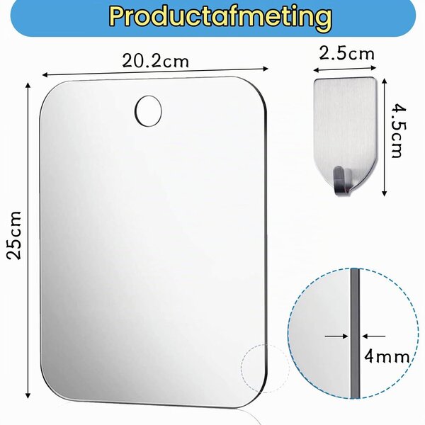 Zrcadlo do sprchy na make-up holení - Proti zamlžení - Akryl - 25 x 20,2 cm - S háčkem
