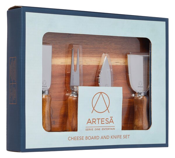 Prkénko na sýry s noži KitchenCraft Artesà, sada 5 ks, akáciové dřevo ARTCB5PC
