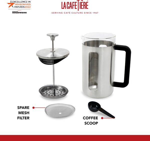 KitchenCraft French Press La Cafetiere PISA na 3 šálky, nerez ocel LCPISA3CPSIL