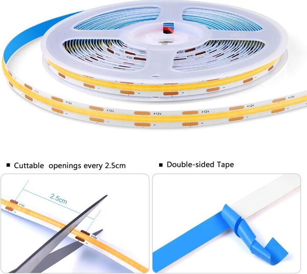 LED pásky COB, 6 v 1, s funkcí stmívání, vhodné pro vitríny, skříně, kuchyně