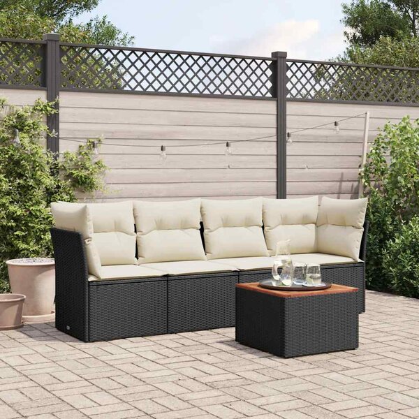 5dílná zahradní sedací souprava s poduškami černá polyratan 3255804