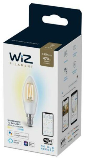 LED Žárovka WiZ Tunable White Filament 8718699787196 E14 C35 4,9-40W 470lm 2700-6500K, stmívatelná