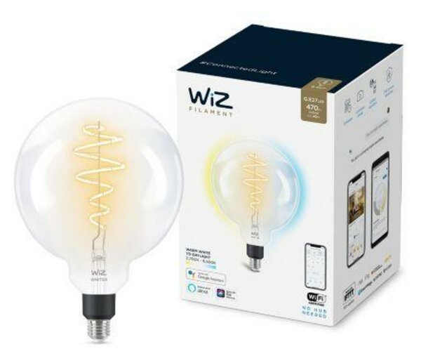 LED Žárovka WiZ Tunable White Filament 8718699786731 E27 G200 6,5-40W 470lm 2700-6500K, stmívatelná