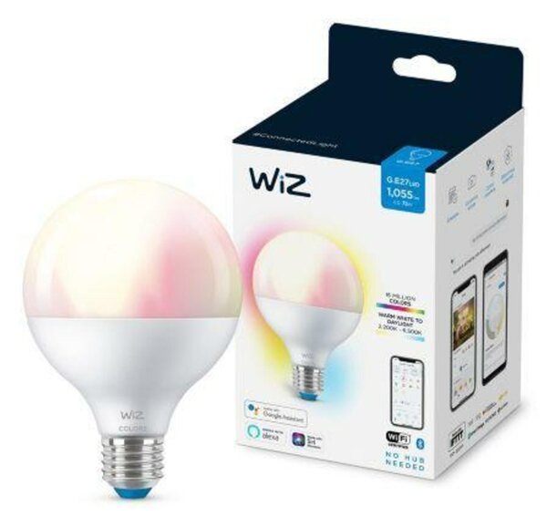 LED Žárovka WiZ Colors Globe 8718699786359 E27 G95 11-75W 1055lm 2200-6500K, RGB 16 mil. barev, stmívatelná