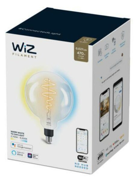 LED Žárovka WiZ Tunable White Filament 8718699786731 E27 G200 6,5-40W 470lm 2700-6500K, stmívatelná