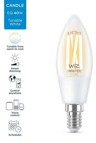 LED Žárovka WiZ Tunable White Filament 8718699787196 E14 C35 4,9-40W 470lm 2700-6500K, stmívatelná