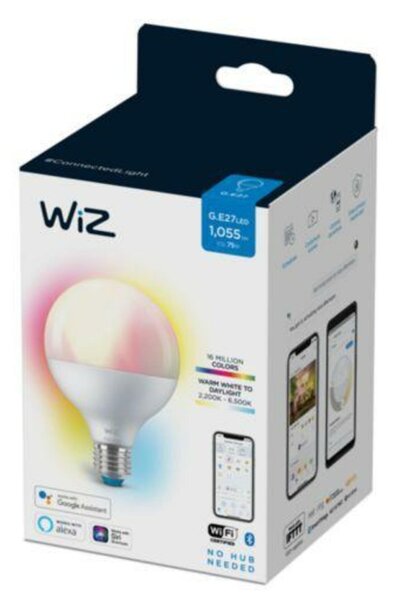 LED Žárovka WiZ Colors Globe 8718699786359 E27 G95 11-75W 1055lm 2200-6500K, RGB 16 mil. barev, stmívatelná
