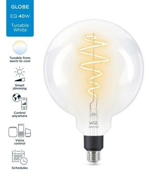LED Žárovka WiZ Tunable White Filament 8718699786731 E27 G200 6,5-40W 470lm 2700-6500K, stmívatelná