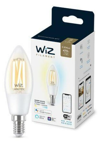 LED Žárovka WiZ Tunable White Filament 8718699787196 E14 C35 4,9-40W 470lm 2700-6500K, stmívatelná