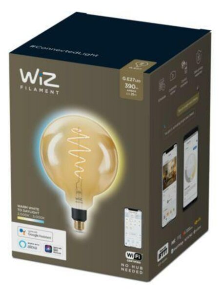 LED Žárovka WiZ Tunable White Filament Amber 8718699786830 E27 G200 6,5-25W 390lm 2000-5000K, stmívatelná