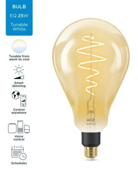 LED Žárovka WiZ Tunable White Filament Amber 8718699786854 E27 PS160 6,5-25W 390lm 2000-5000K, stmívatelná