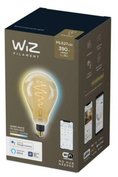 LED Žárovka WiZ Tunable White Filament Amber 8718699786854 E27 PS160 6,5-25W 390lm 2000-5000K, stmívatelná