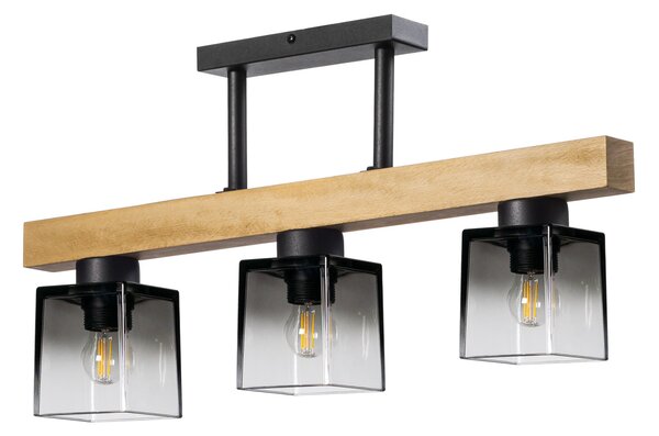 Light for home - Dřevěné přisazené k stropu svítidlo s unikátními skleněnými stínidly "Rustic Radiance" 40603, 3x60W, E27, černá, přírodní buk