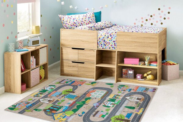 Dětský koberec protiskluzový BAMBINO 34600 Město, béžový / šedý