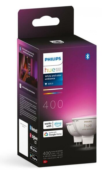 Philips HUE WACA sada 2x LED žárovka GU5,3 MR16 6,3W 12V 400lm 2200K-6500K RGB IP20