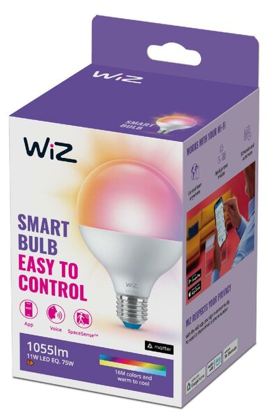 WiZ LED žárovka E27 G95 Globe 11W 1055lm 2200-6500K RGB IP20, stmívatelná