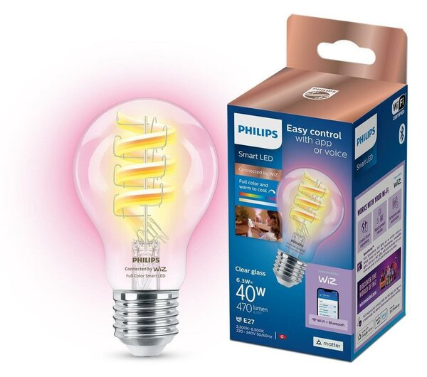 WiZ LED žárovka E27 A60 6,3W 470lm 2200-6500K RGB IP20, stmívatelná