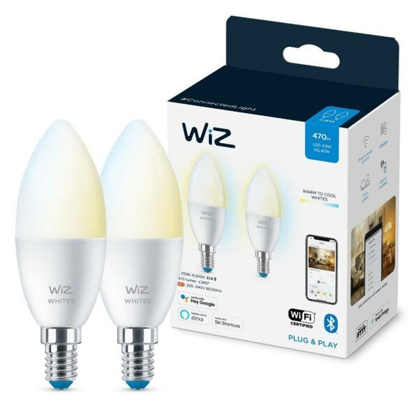 WiZ SET 2x LED žárovka E14 C37 Candle 4,9W (40W) 470lm 2700-6500K IP20, stmívatelná