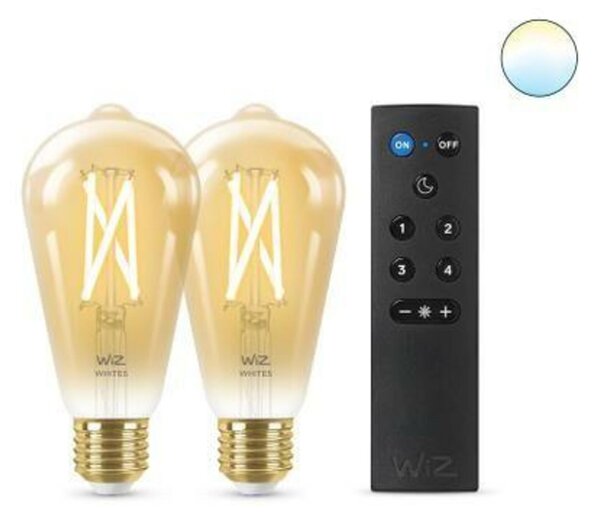 WiZ SET 2x LED žárovka E27 ST64 Filmant amber 6,7W (50W) 640lm 2000-5000K IP20, stmívatelné +ovladač
