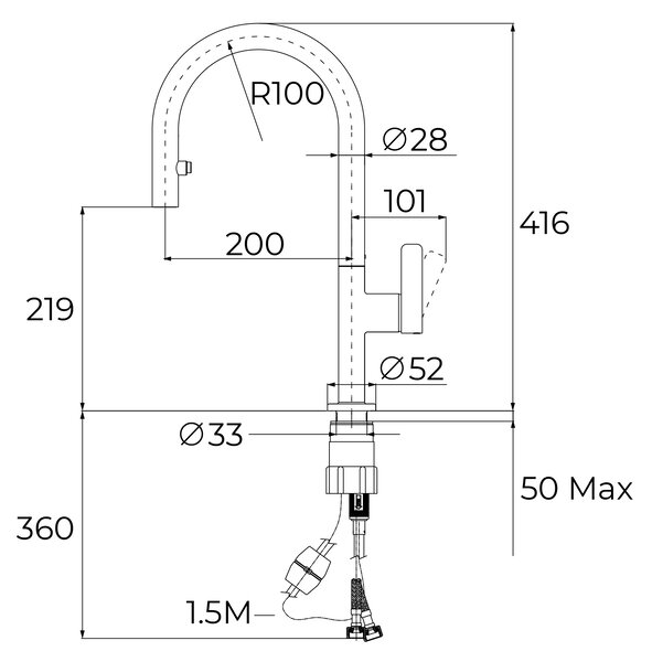 Teka Oval kuchyňská baterie stojící černá 116020015
