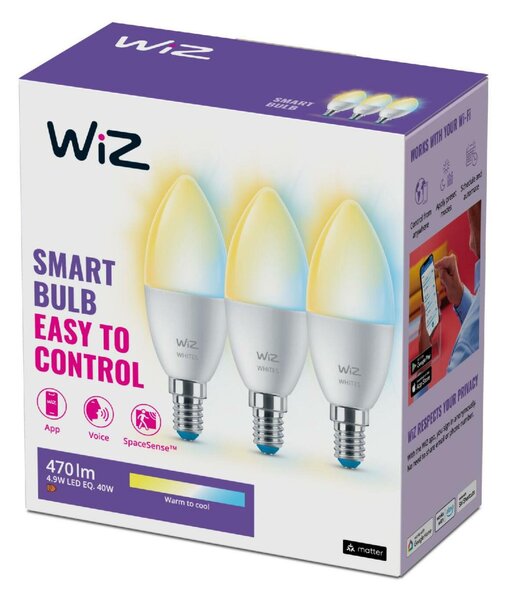 WiZ SET 3x LED žárovka E14 C37 4,9W 470lm 2700-6500K IP20, stmívatelná