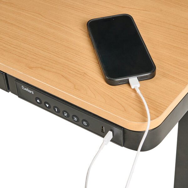 Elektricky výškově nastavitelný pracovní stůl PENLY Černá/Světle hnědá 120 cm 60 cm s USB portem