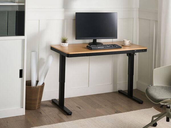 Elektricky výškově nastavitelný pracovní stůl PENLY Černá/Světle hnědá 120 cm 60 cm s USB portem