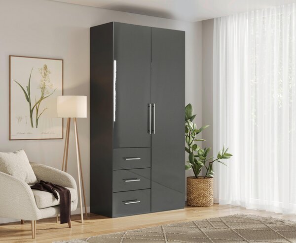 ŠATNÍ SKŘÍŇ, antracitová, vysoce lesklá antracitová, 98/219/59 cm Carryhome - Šatní skříně, Online Only