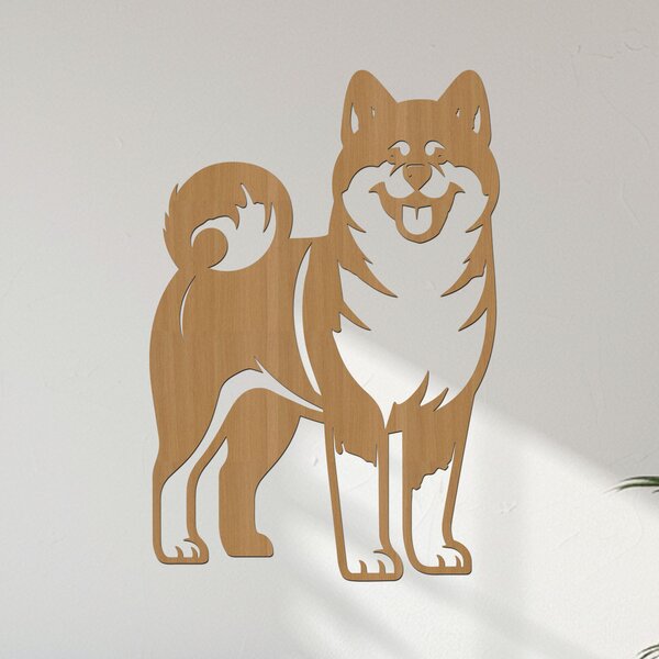 Dřevěný obraz psa AKITA INU | Rozměry (cm): 27x40 | Zvolte barvu dekoru: Černá