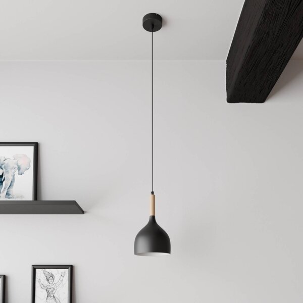 Luminex Závěsné světlo Noak, černé/přírodní dřevo, Ø 17 cm, stmívatelný, Černá, Obývací pokoj / jídelna, kov, Moderní