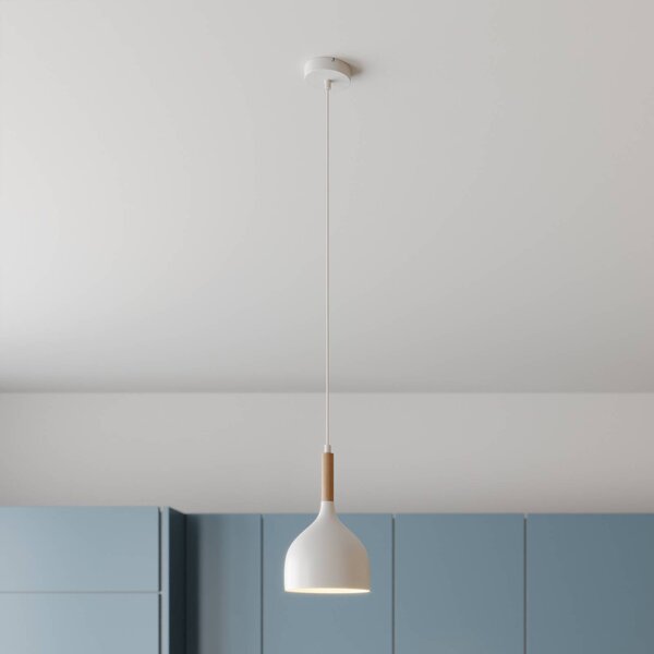 Luminex Závěsné světlo Noak, bílá/přírodní dřevo, Ø 17 cm, stmívatelný, Bílá / opál, Obývací pokoj / jídelna, kov, Moderní