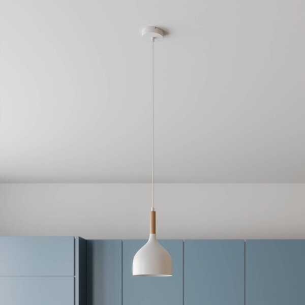 Luminex Závěsné světlo Noak, bílá/přírodní dřevo, Ø 17 cm, stmívatelný, Bílá / opál, Obývací pokoj / jídelna, kov, Moderní