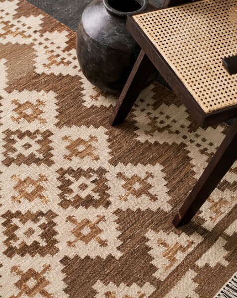 Diamond Carpets India, Ručně vázaný kusový koberec M. Kelim DE 2262 Brown Mix, 80x150, hnědá, chodba / předsíň