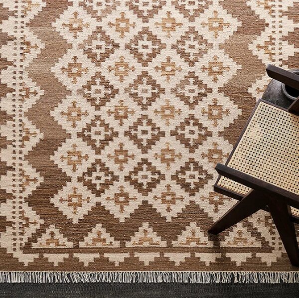 Diamond Carpets India, Ručně vázaný kusový koberec M. Kelim DE 2262 Brown Mix, 80x150, hnědá, chodba / předsíň