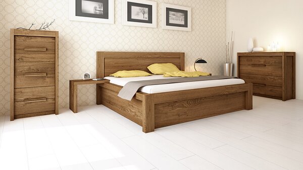 Postel CAPRI s úložným prostorem 180 x 200 buk - Dřevěná postel z masivu, bukové manželské dvoulůžko o šíři masivu 12 x 8 cm