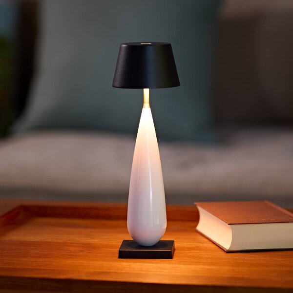 Sigor LED stolní lampa na baterie Thala, bílá/černá, IP65, 24 cm, stmívatelný, Bílá / opál, Obývací pokoj / jídelna, Hliník, Moderní