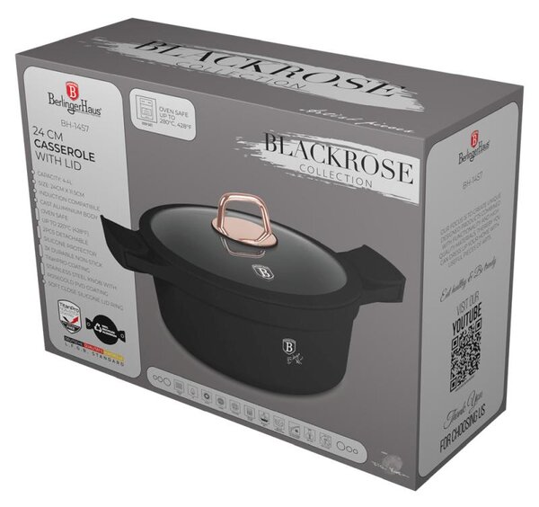 Kastrol s titanovým povrchem a poklicí 24 cm Black Rose Collection