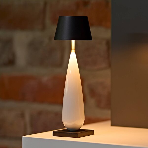 Sigor LED stolní lampa na baterie Thala, bílá/černá, IP65, 24 cm, stmívatelný, Bílá / opál, Obývací pokoj / jídelna, Hliník, Moderní
