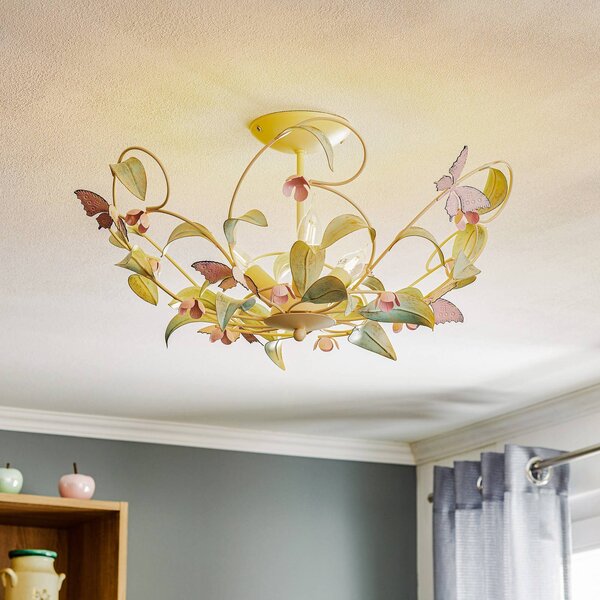Luminex Stropní světlo BUTTERFLY, krémová/zelená/růžová, nerezová ocel, 3 žárovky, stmívatelný, Obývací pokoj / jídelna, Nerezová ocel, Florentinský