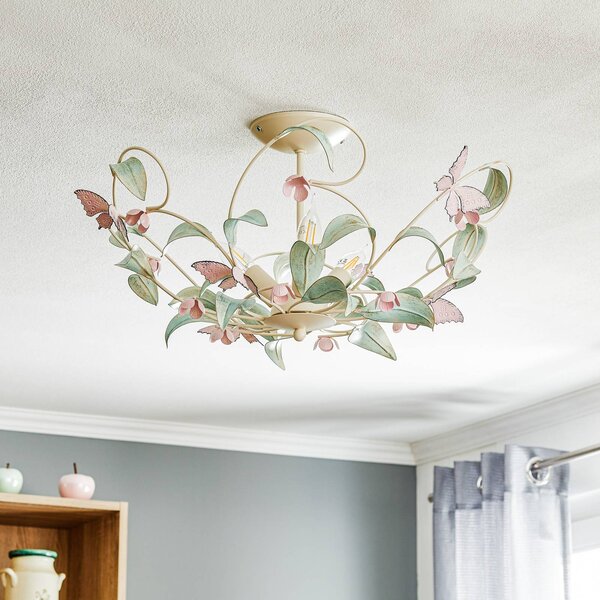 Luminex Stropní světlo BUTTERFLY, krémová/zelená/růžová, nerezová ocel, 3 žárovky, stmívatelný, Obývací pokoj / jídelna, Nerezová ocel, Florentinský