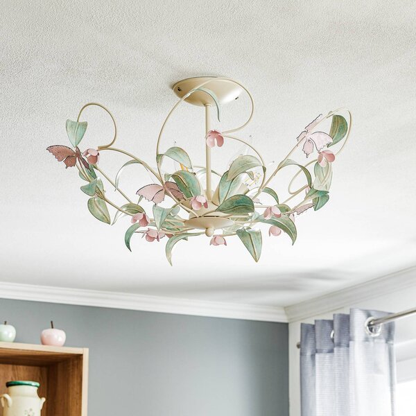 Luminex Stropní světlo BUTTERFLY, krémová/zelená/růžová, nerezová ocel, 5 žárovek, stmívatelný, Obývací pokoj / jídelna, Nerezová ocel, Florentinský