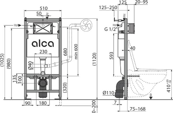 Alca Sádromodul podomítkový wc modul pro závěsnou mísu AM101/1120