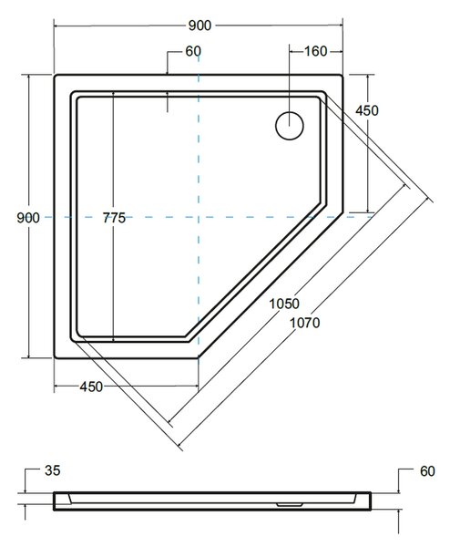 Besco Bergo Slimline pětiúhelníková sprchová vanička 90x90 cm bílá #BAB-90