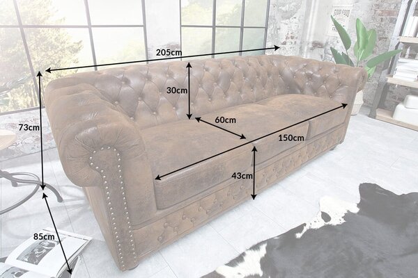 Pohovka CHESTERFIELD 3M 205 CM černá umělá kůže Nábytek | Obývací pokoj | Sedací soupravy a pohovky | Pohovky | Pevné
